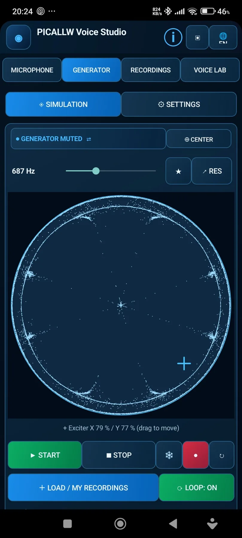 PICALLW Voice Studio frequency generator and cymatics pattern